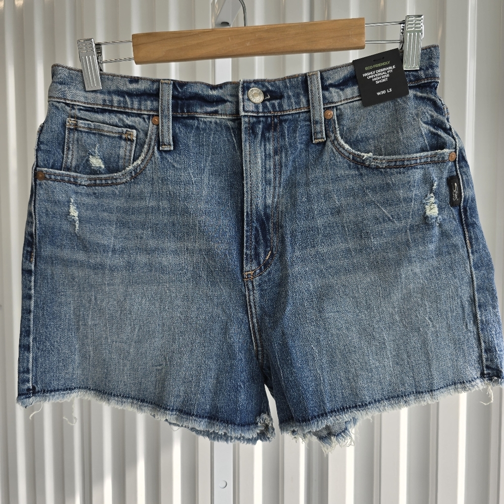 SILVER JEANS Women's Denim Shorts 30 Hi-Rise Eco-Friendly Distressed NWT